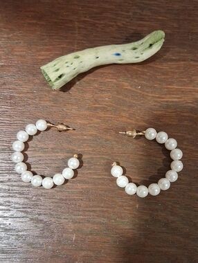 Gold-Tone Pearl Hoop Earrings - White Pearls